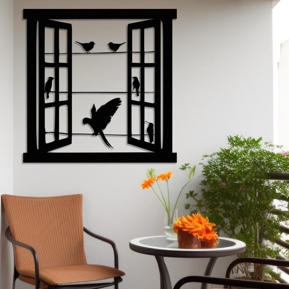 Open Window Design with Birds Silhouette