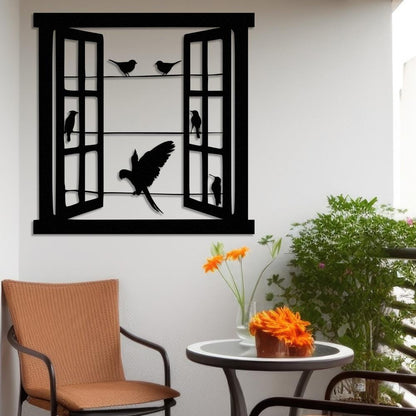Open Window Design with Birds Silhouette